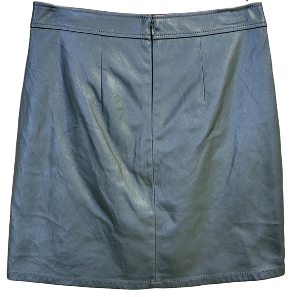 Loft Green Faux Leather Mini‎ Skirt Womens Sz 2 A Line Pockets Slit Lined Career - Picture 5 of 8